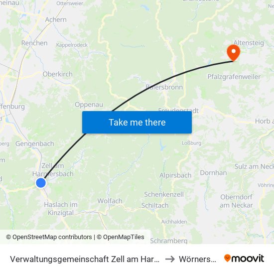 Verwaltungsgemeinschaft Zell am Harmersbach to Wörnersberg map