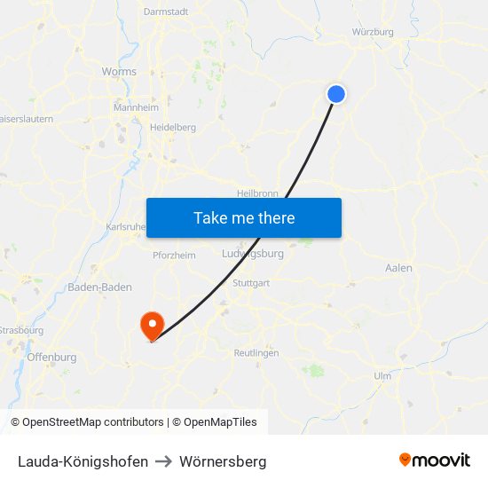 Lauda-Königshofen to Wörnersberg map