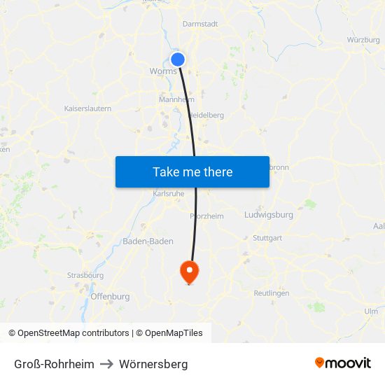 Groß-Rohrheim to Wörnersberg map