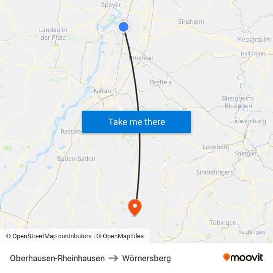 Oberhausen-Rheinhausen to Wörnersberg map