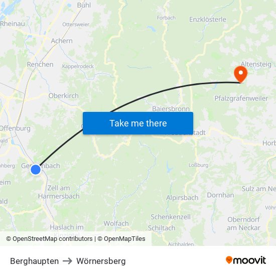 Berghaupten to Wörnersberg map