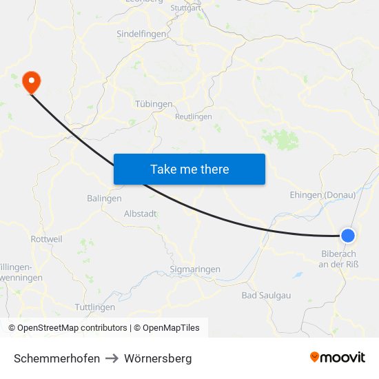 Schemmerhofen to Wörnersberg map