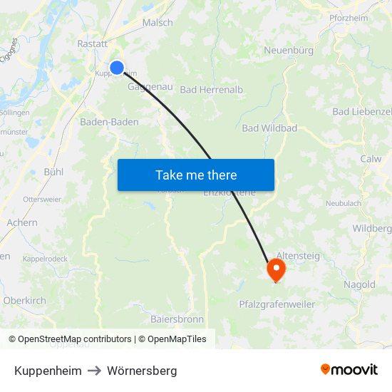 Kuppenheim to Wörnersberg map