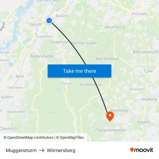 Muggensturm to Wörnersberg map