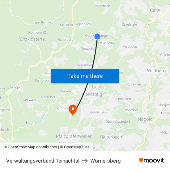 Verwaltungsverband Teinachtal to Wörnersberg map