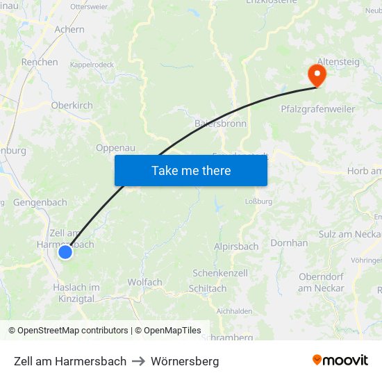 Zell am Harmersbach to Wörnersberg map