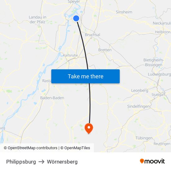 Philippsburg to Wörnersberg map