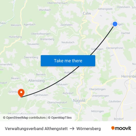 Verwaltungsverband Althengstett to Wörnersberg map