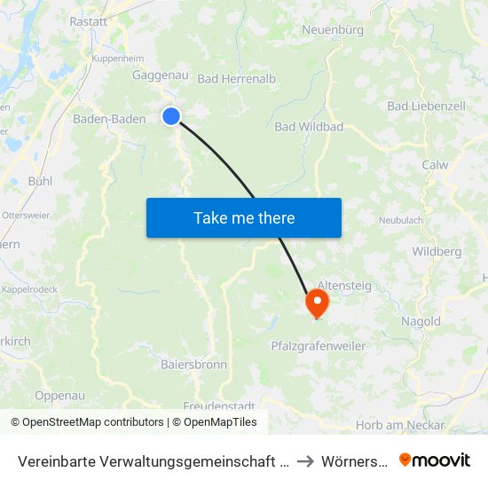 Vereinbarte Verwaltungsgemeinschaft Gernsbach to Wörnersberg map