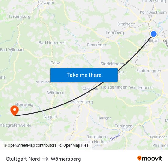 Stuttgart-Nord to Wörnersberg map