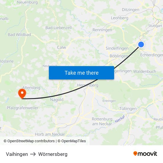 Vaihingen to Wörnersberg map