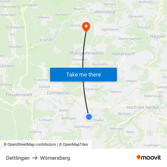 Dettlingen to Wörnersberg map