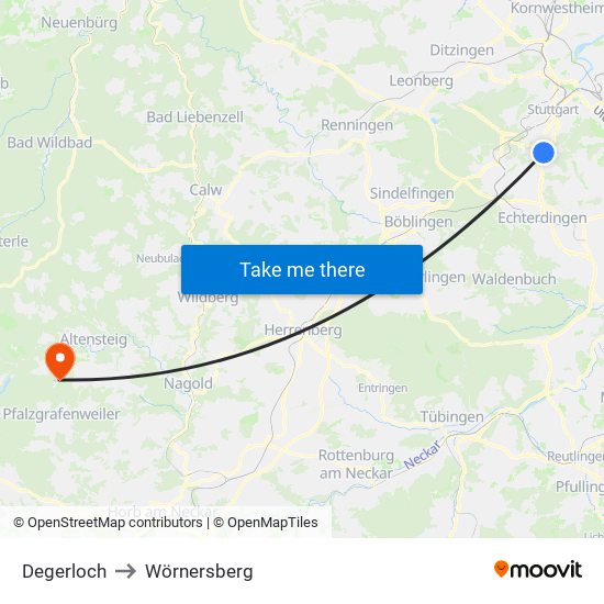 Degerloch to Wörnersberg map