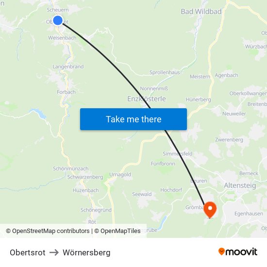 Obertsrot to Wörnersberg map