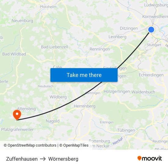 Zuffenhausen to Wörnersberg map