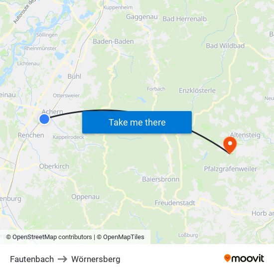 Fautenbach to Wörnersberg map