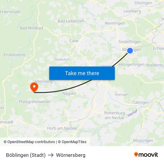 Böblingen (Stadt) to Wörnersberg map