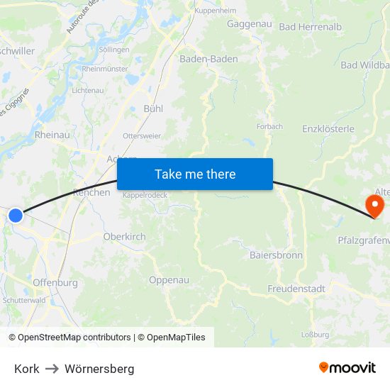 Kork to Wörnersberg map