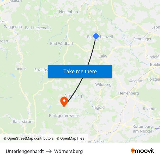 Unterlengenhardt to Wörnersberg map