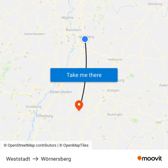 Weststadt to Wörnersberg map