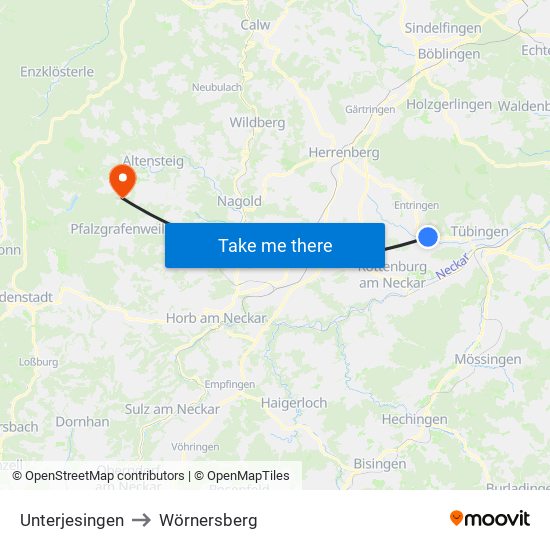 Unterjesingen to Wörnersberg map