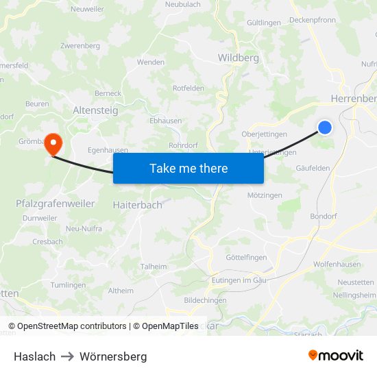 Haslach to Wörnersberg map