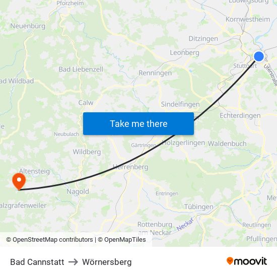 Bad Cannstatt to Wörnersberg map