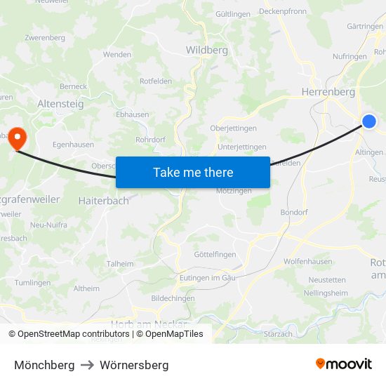 Mönchberg to Wörnersberg map