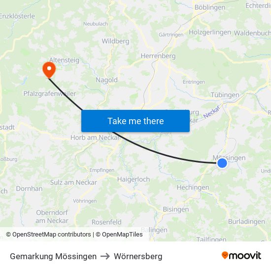 Gemarkung Mössingen to Wörnersberg map