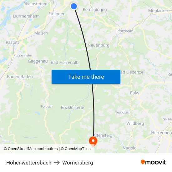 Hohenwettersbach to Wörnersberg map