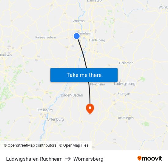 Ludwigshafen-Ruchheim to Wörnersberg map