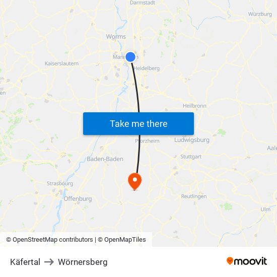Käfertal to Wörnersberg map