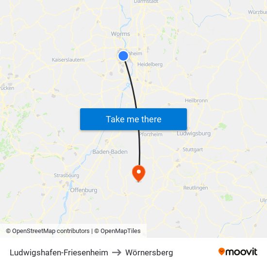 Ludwigshafen-Friesenheim to Wörnersberg map