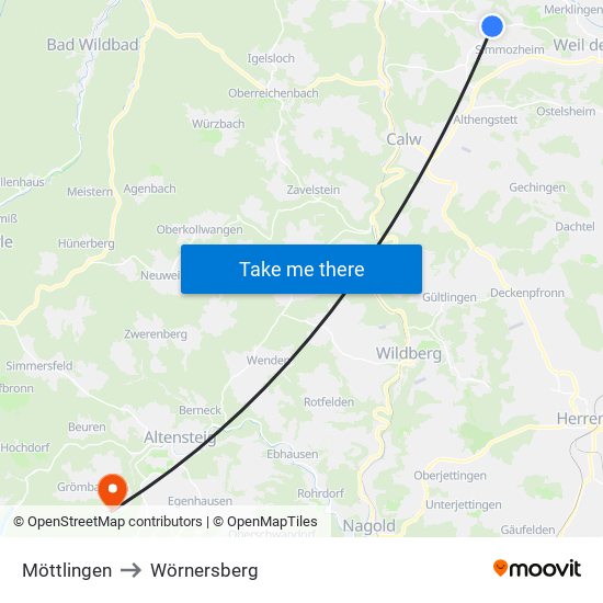 Möttlingen to Wörnersberg map