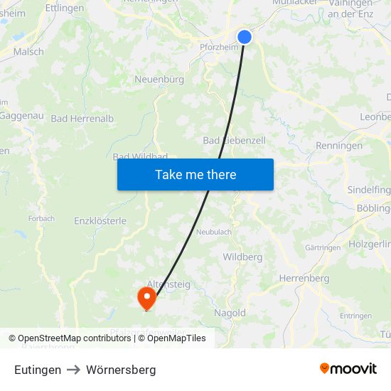 Eutingen to Wörnersberg map