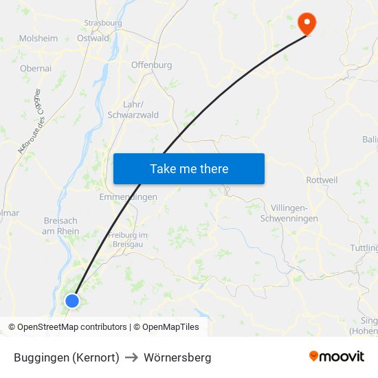 Buggingen (Kernort) to Wörnersberg map