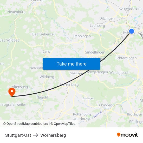 Stuttgart-Ost to Wörnersberg map