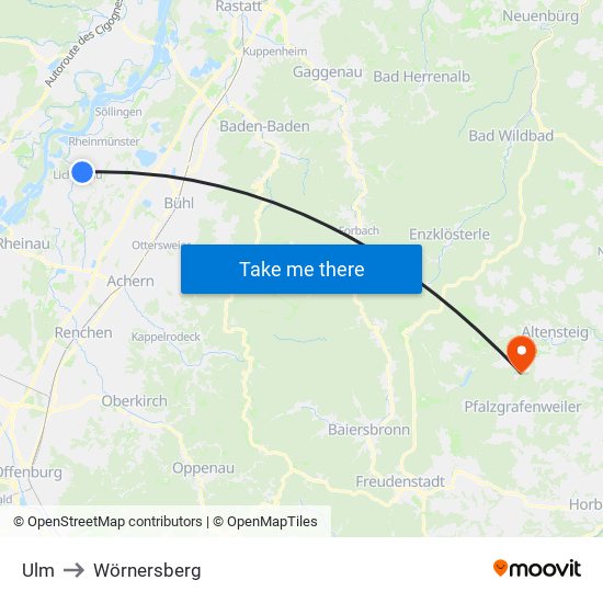 Ulm to Wörnersberg map