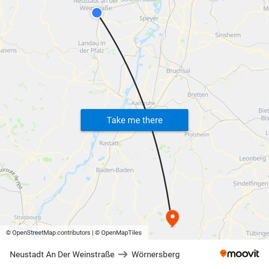 Neustadt An Der Weinstraße to Wörnersberg map