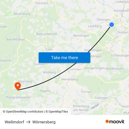 Weilimdorf to Wörnersberg map