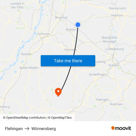 Flehingen to Wörnersberg map