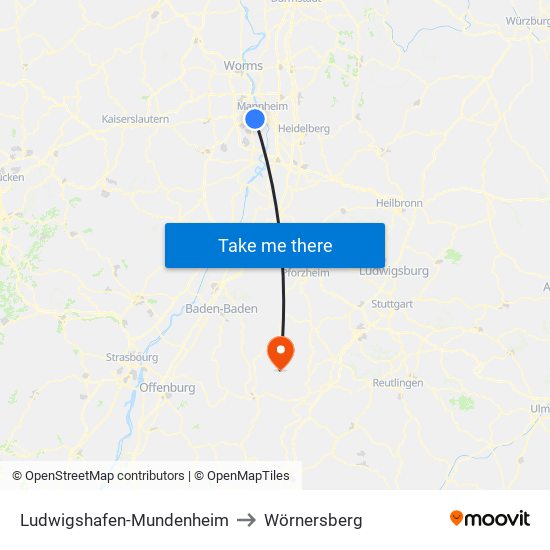 Ludwigshafen-Mundenheim to Wörnersberg map