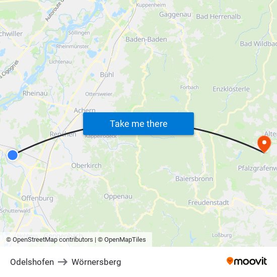 Odelshofen to Wörnersberg map