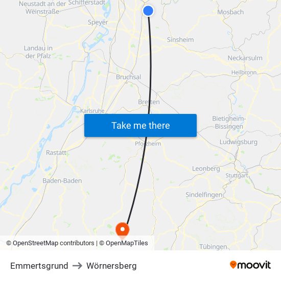 Emmertsgrund to Wörnersberg map