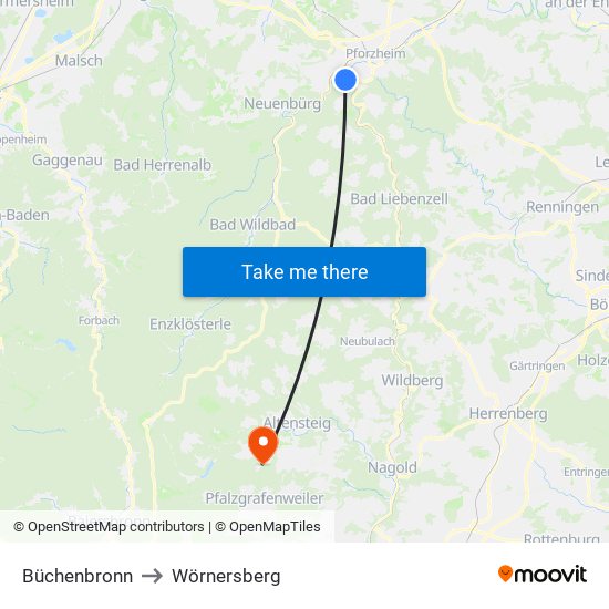 Büchenbronn to Wörnersberg map