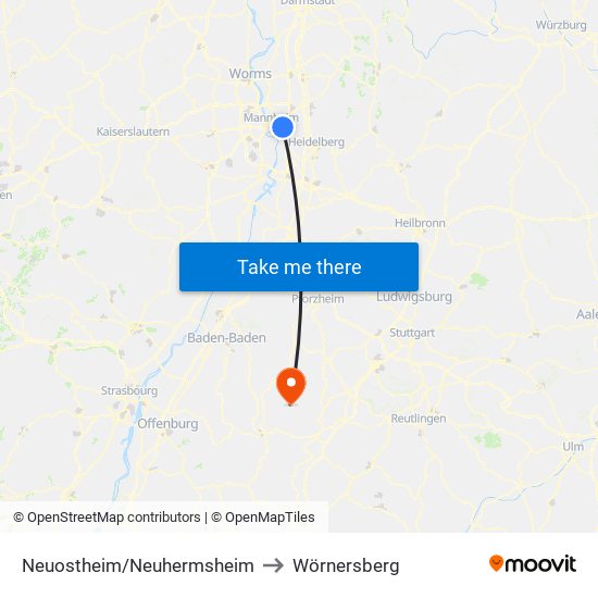 Neuostheim/Neuhermsheim to Wörnersberg map