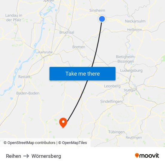 Reihen to Wörnersberg map