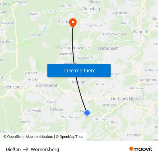 Dießen to Wörnersberg map