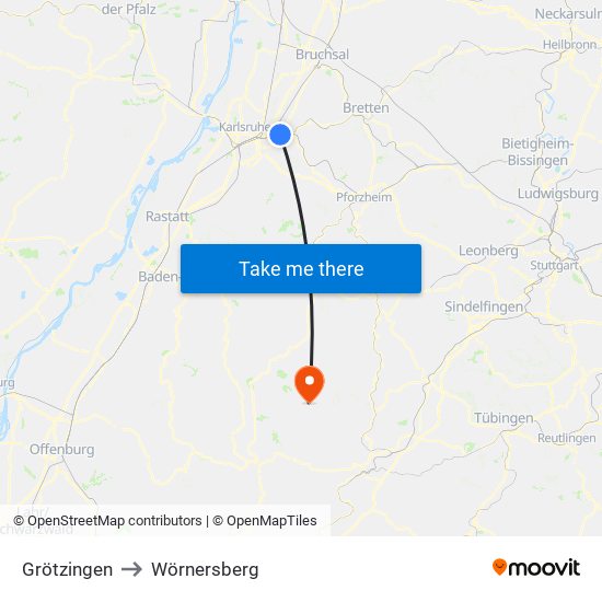 Grötzingen to Wörnersberg map