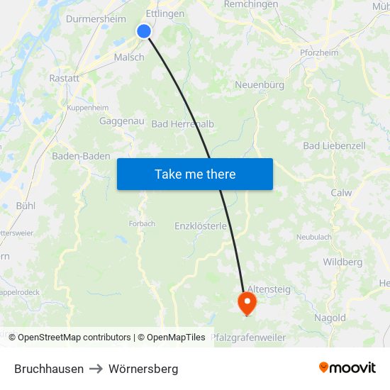 Bruchhausen to Wörnersberg map